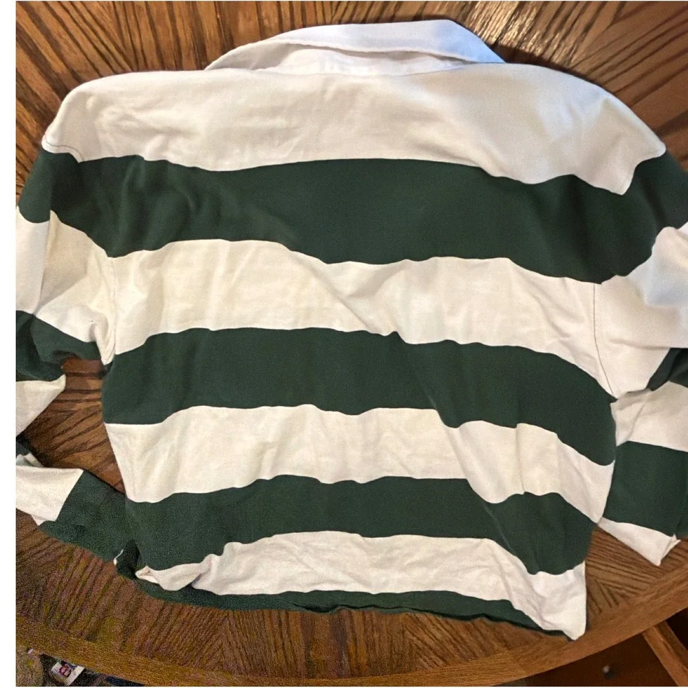 Levis Mens Relaxed Fit Rugby Shirt Green White Striped Long Sleeve Polo Large